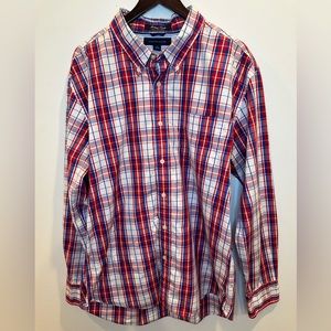 Tommy Hilfiger Red White Blue Plaid Button Down Dress Shirt XL